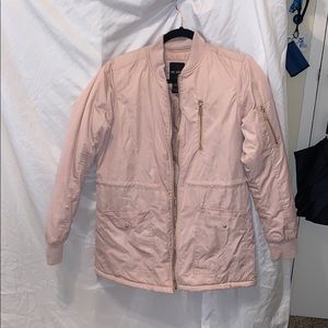 Baby pink long bomber jacket